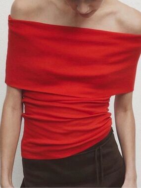 Zara Red Off-Shoulder Stretch Top